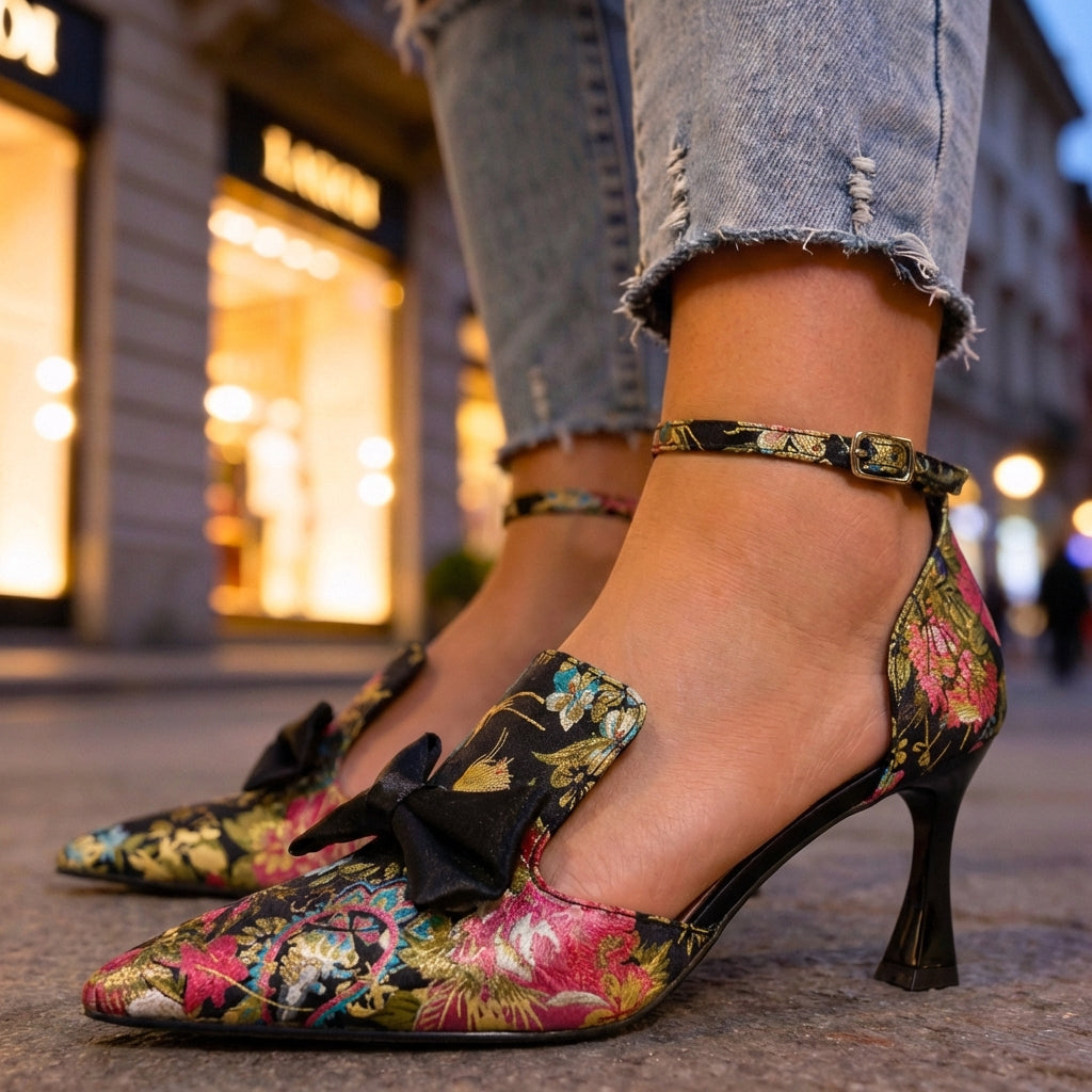 Elara Floral Bow Heels
