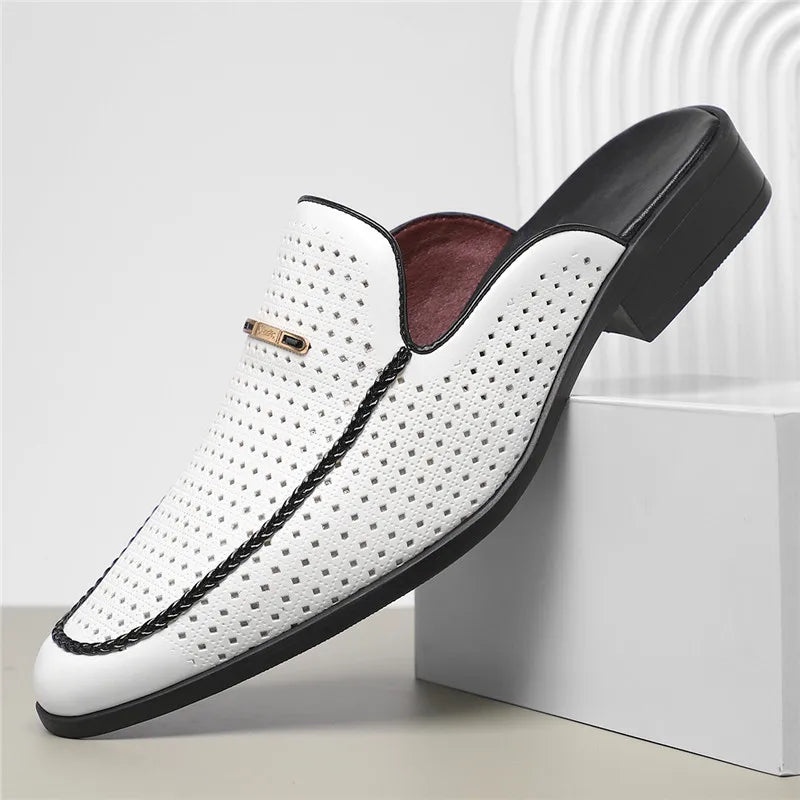Capri Genuine Leather Slides for Men, Breathable Summer Slip-On Loafers