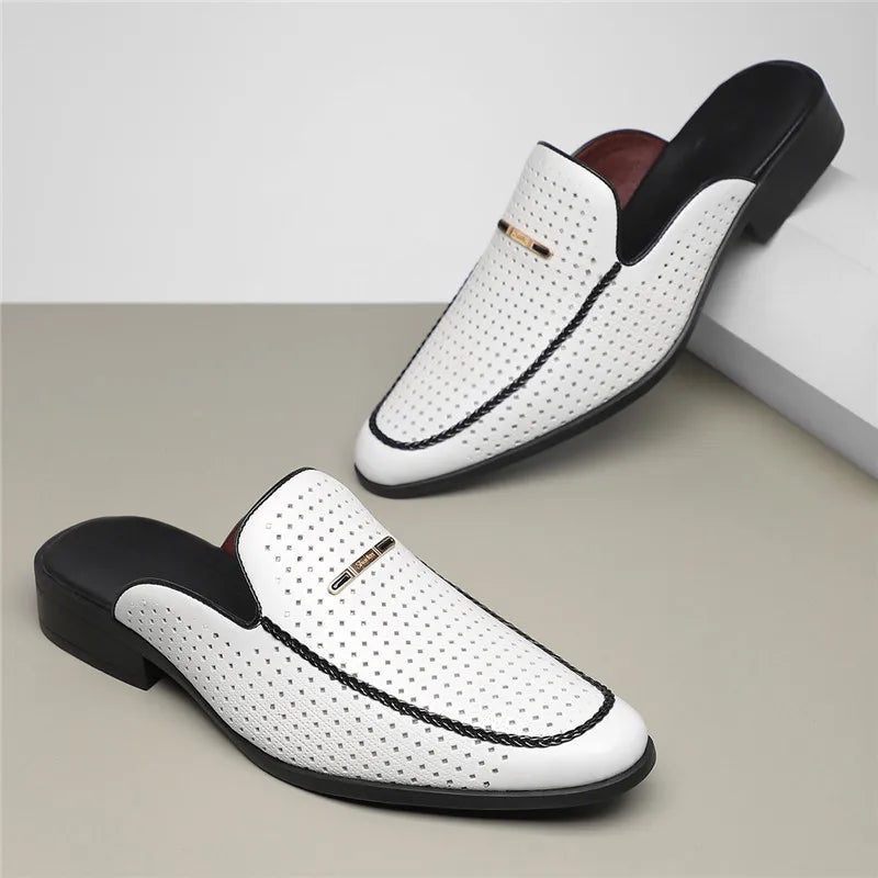 Capri Genuine Leather Slides for Men, Breathable Summer Slip-On Loafers
