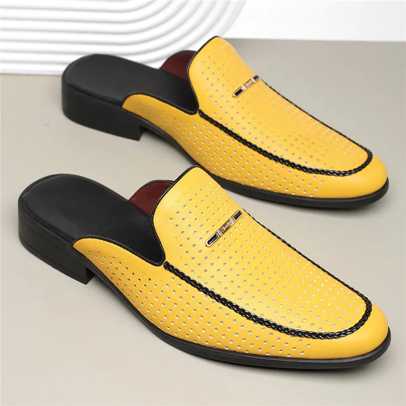 Capri Genuine Leather Slides for Men, Breathable Summer Slip-On Loafers