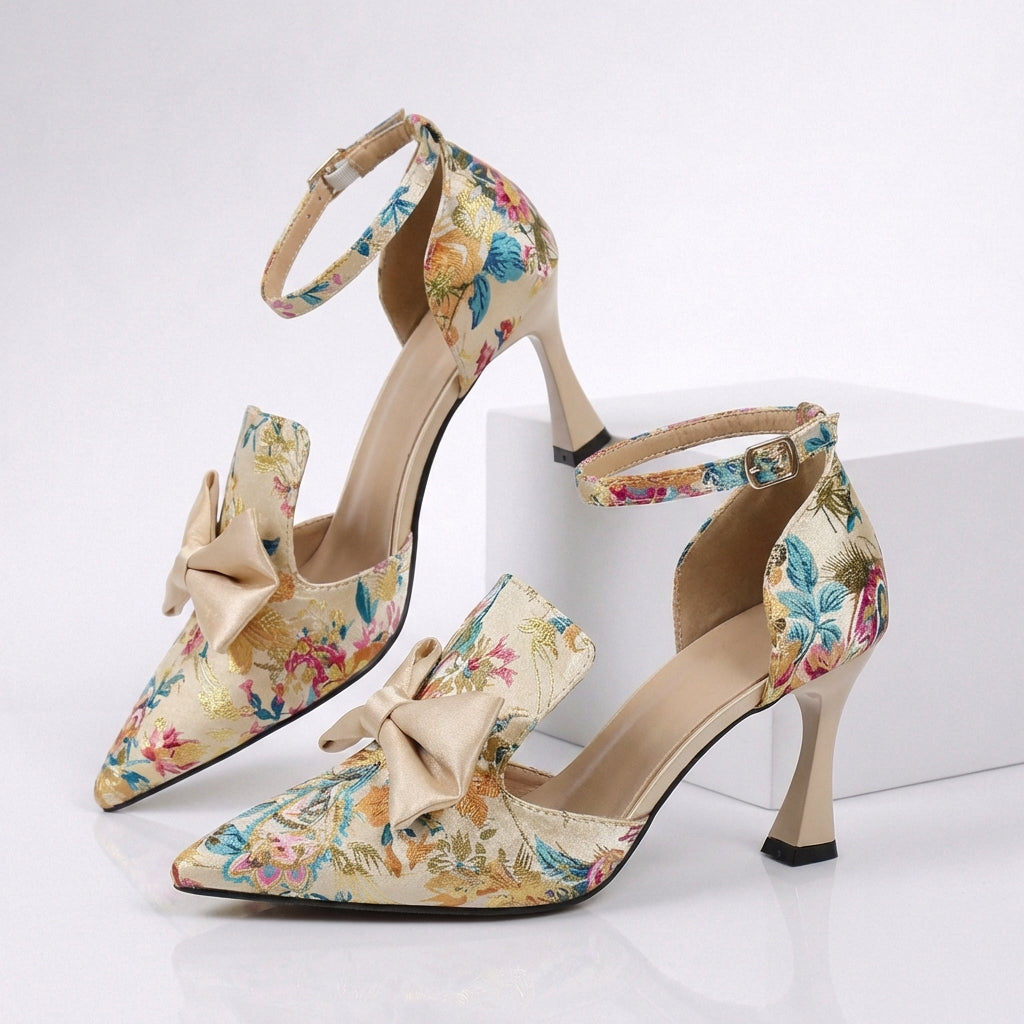 Elara Floral Bow Heels