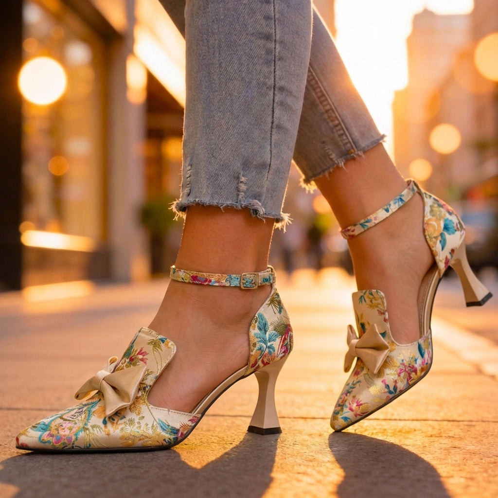 Elara Floral Bow Heels