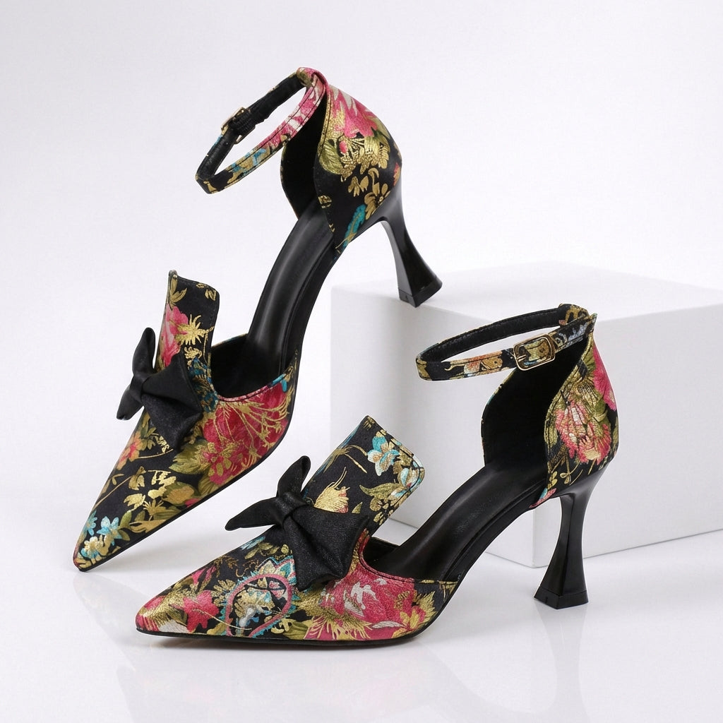 Elara Floral Bow Heels