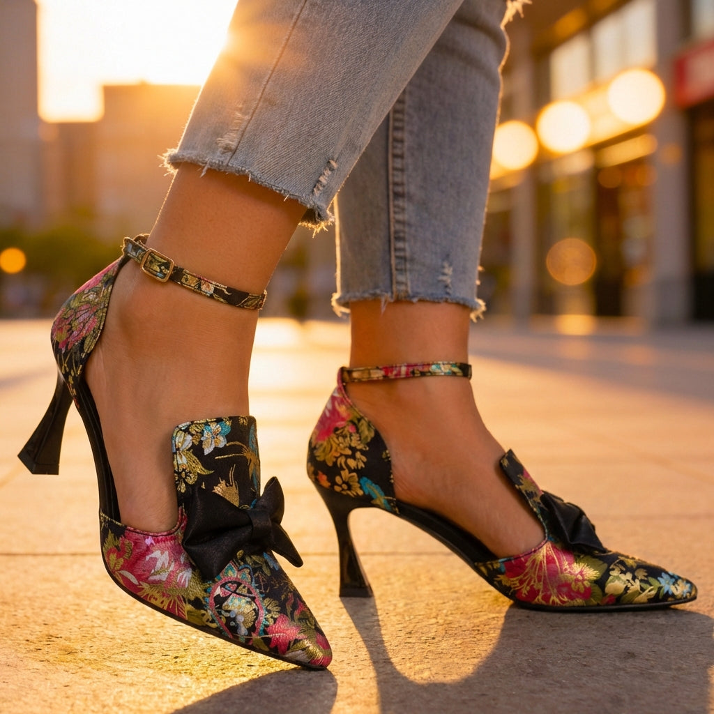 Elara Floral Bow Heels