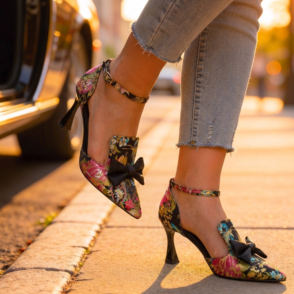 Elara Floral Bow Heels