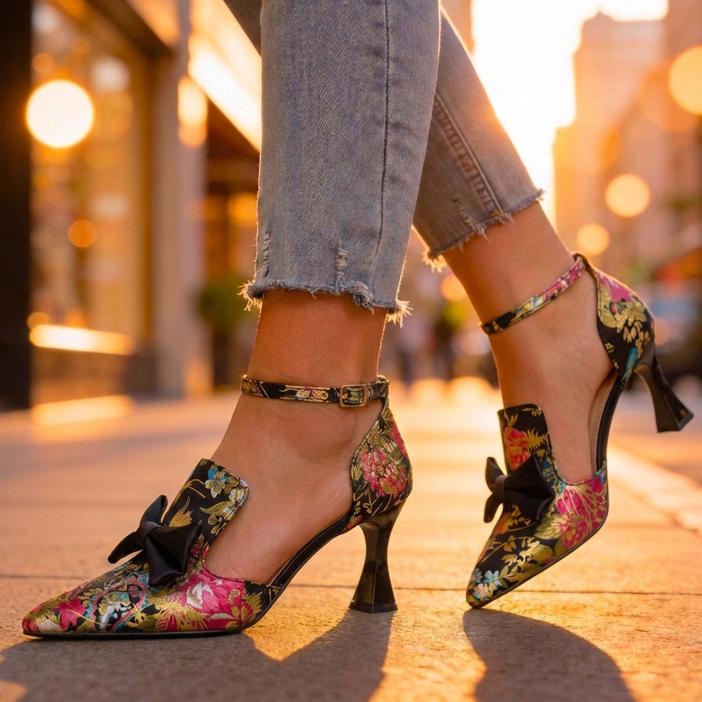 Elara Floral Bow Heels